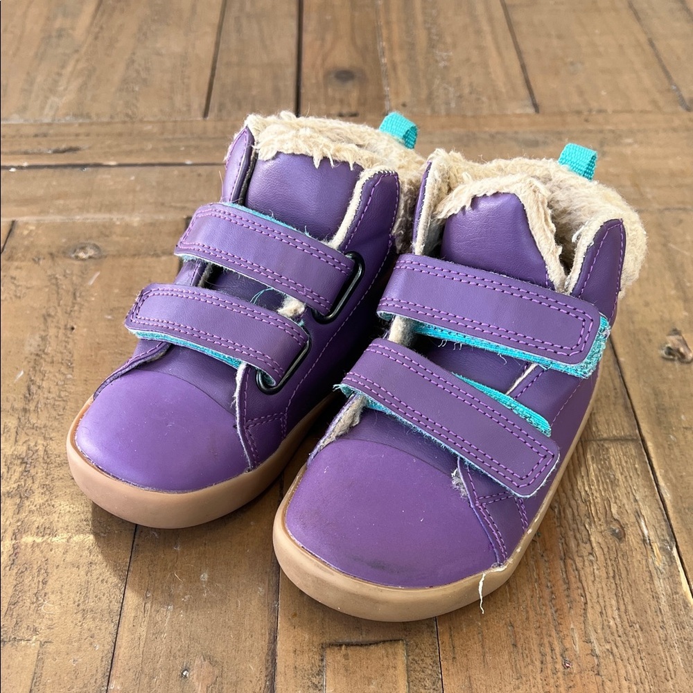 Ten little purple leather hi-top sneakers faux fur trim kids size 9